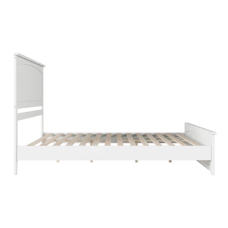 King Size Wood Platform Bed - Low Profile Modern Design with USB Ports & Footboard