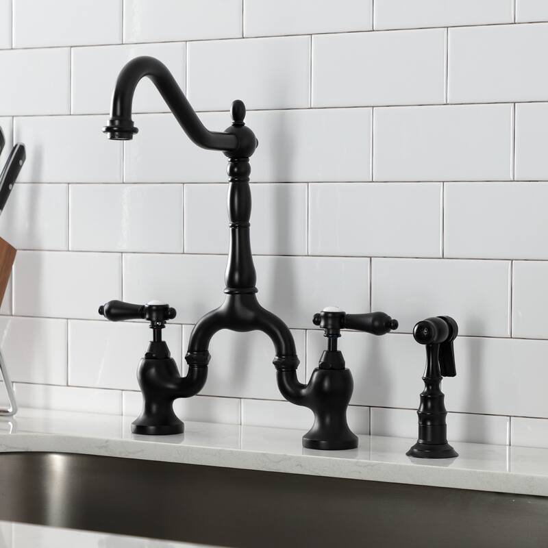 Kingston Brass Heirloom Bridge Kitchen Faucets with Brass Sprayer