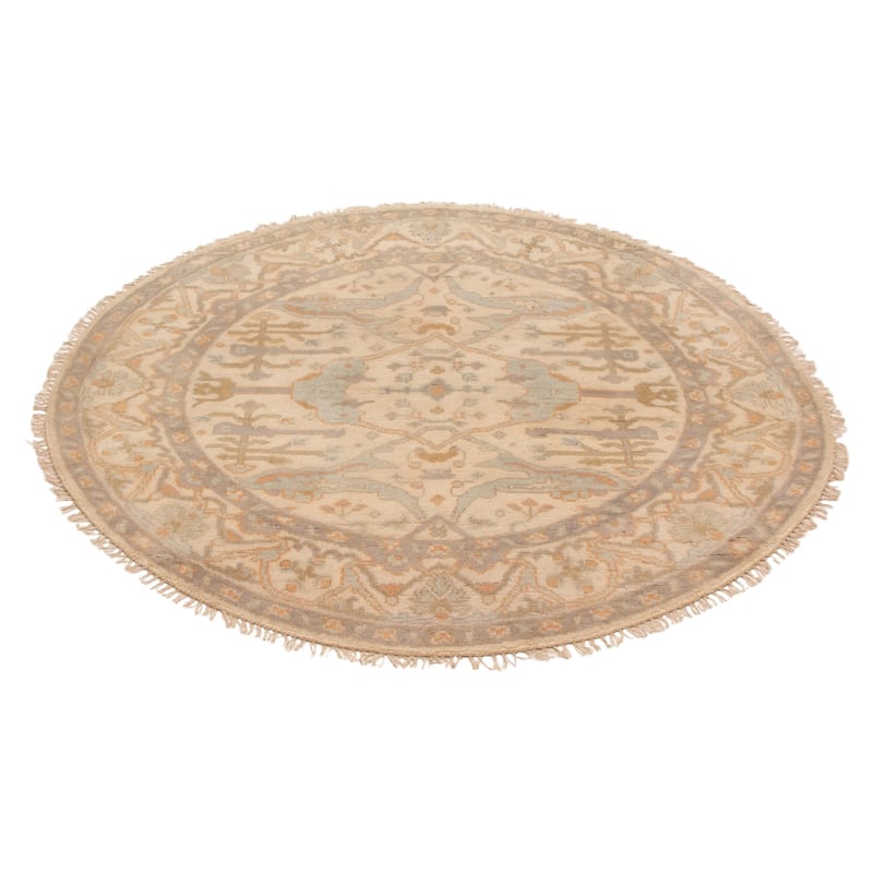 ECARPETGALLERY Hand-knotted Royal Oushak Ivory Wool Rug - 5'9 x 5'9