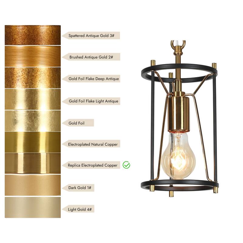 Modern Farmhouse 1-Light Black Gold Cylinder Cage Kitchen Island Pendant Lights for Dining Room