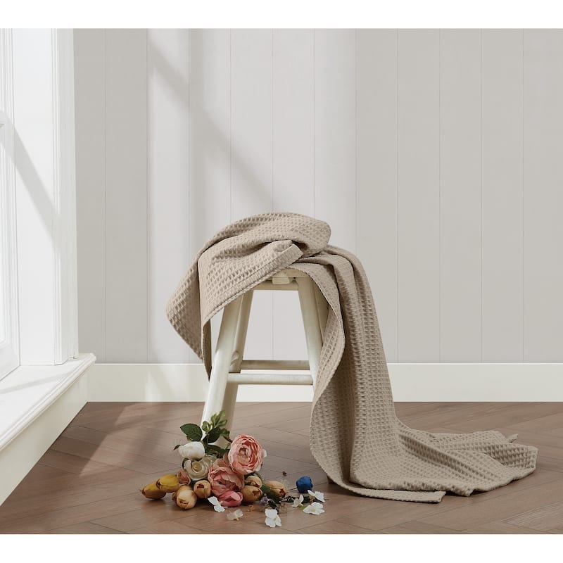 The Farmhouse by Rachel Ashwell Cotton Waffle Blanket and Throw - 50x60 Throw - Beige