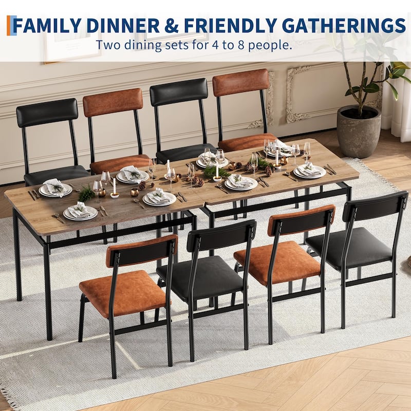 5 Piece Dining Table Set for 4, Small Industrial Kitchen Table with PU Padded Chairs & Metal Frames
