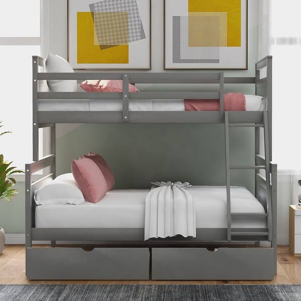 slide 2 of 11, Twin over Full Gray Bunk Bed with 2 Drawers, Separable 2 Beds Gray - Full