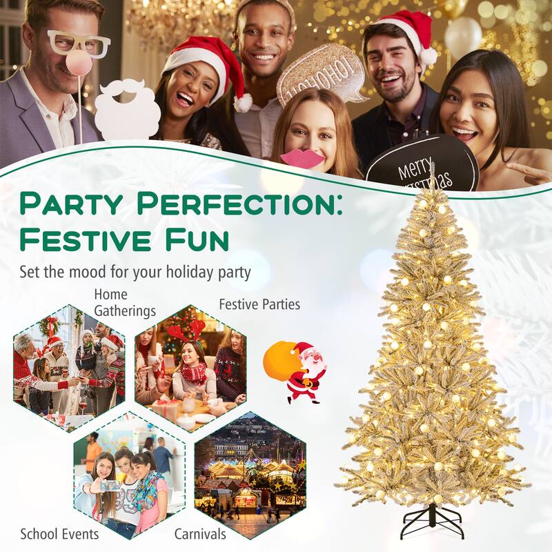 Costway 6/7/8 FT Snow-flocked Artificial Christmas Tree with 51/65/81 - Green & White - See Details