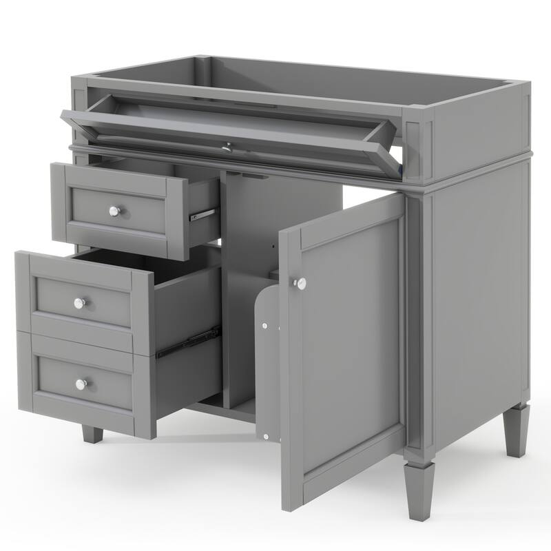 Roomfitters 36" Vanity Base Only, Solid Wood Cabinet with 2 Drawers and Tip-out Tray, Freestanding Bathroom Storage