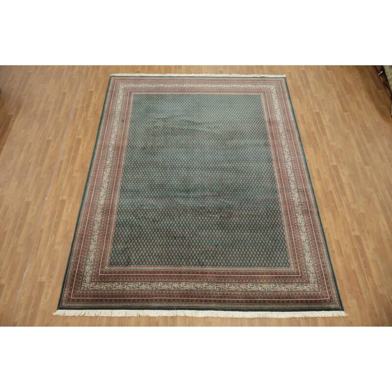 Hand Knotted Oriental 100% Wool Carpet Traditional All-Over Green Botemir Area Rug - 12' 0'' X 9' 1''