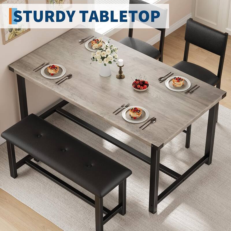 Kitchen Dining Table Set for 4 with 2 Padded Chairs and Bench for Apartment, Home