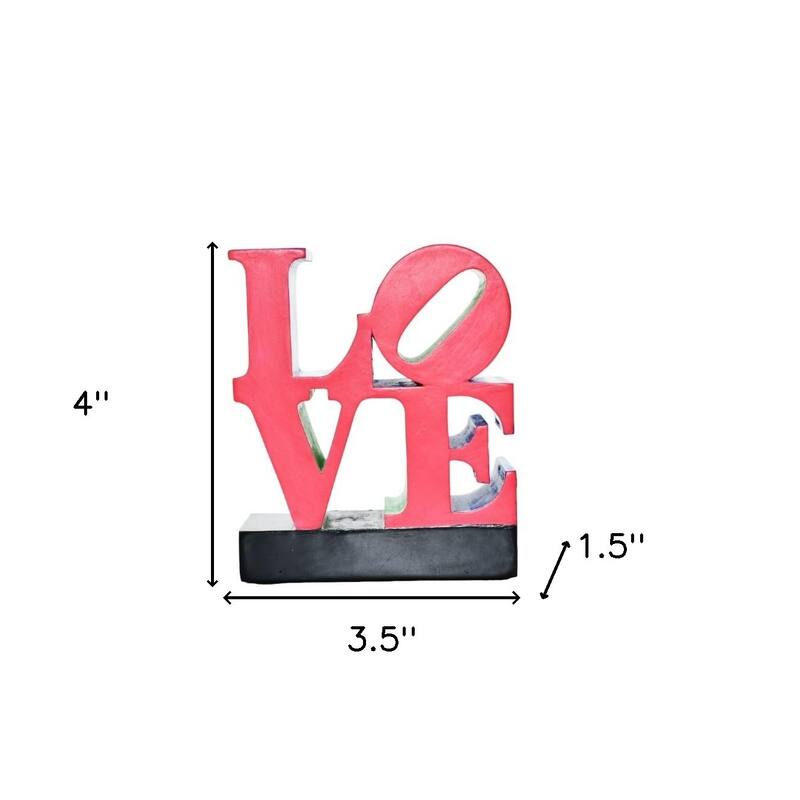 HomeRoots 4" Red Blue Green And Black Resin Love Tabletop Sculpture - 3.50 in. x 4.00 in. x 1.50 in.