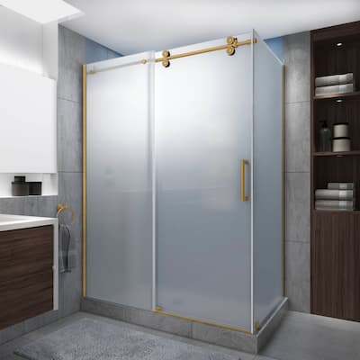 Langham XL 48-52 in. x 32 in. x 80 in. Frameless Sliding Shower Enclosure, Ultra-Bright Frosted Glass