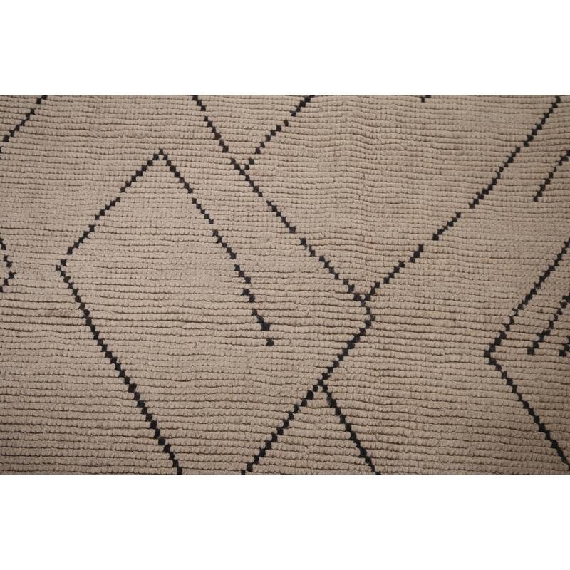 All-Over Ivory Moroccan Modern Area Rug Hand-Knotted Wool Carpet - 6'10"x 10'8"