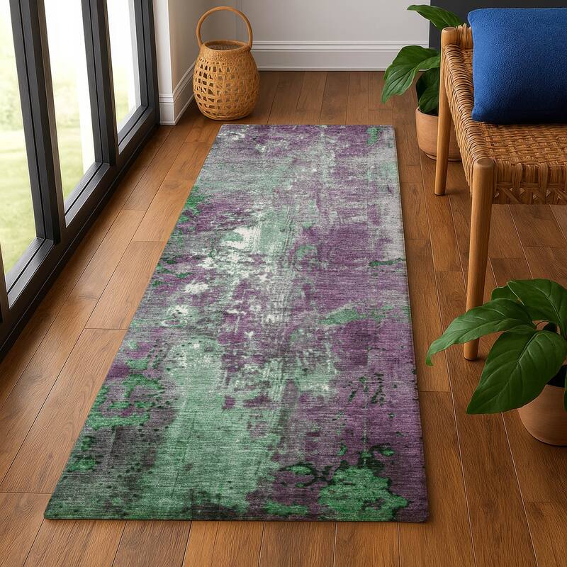 Premium Washable Super Soft Abstract Chic Mayfield Rug - Emerald - 2'3" x 7'6"