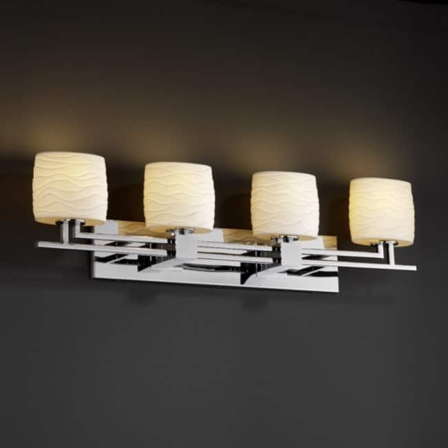 Justice Design Limoges Aero 4-light Polished Chrome Bath Bar, Waves Oval Shade