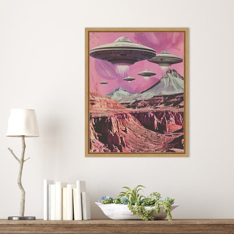 UFOs Canyon Landing by Samantha Hearn Framed Canvas Wall Art Print - Sylvie Natural