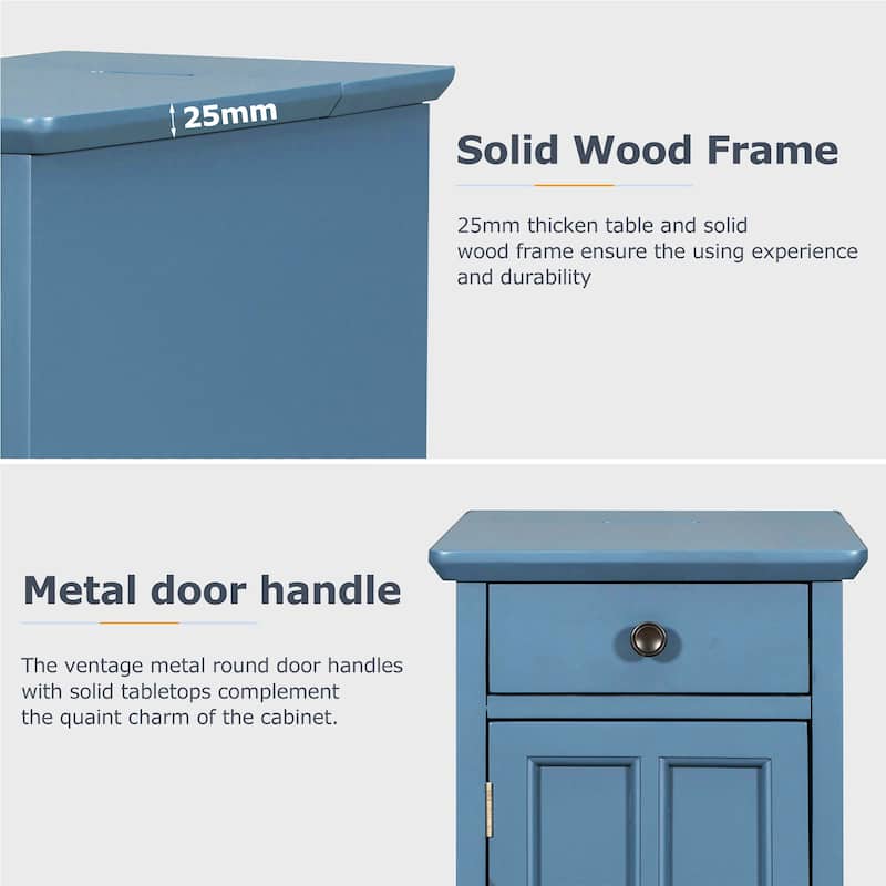 Classic Vintage Livingroom End Table, Side Table with USB Ports, and One Multifunctional Drawer with cup holders