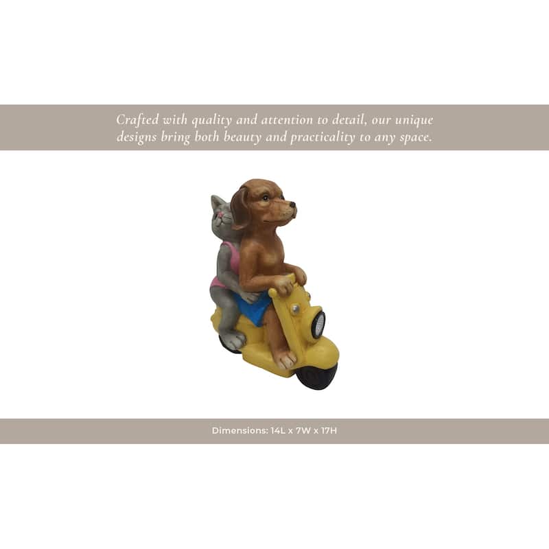 Polyresin Garden Statuary Dog and Cat on Scooter - 17" Yellow