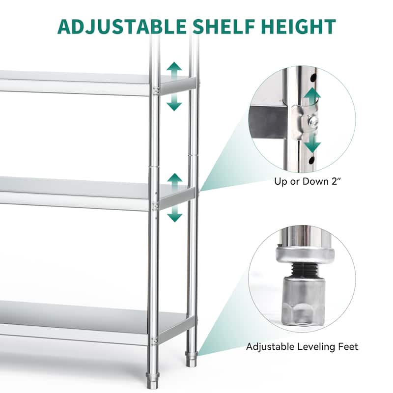 Stainless Steel Shelves, 60"*18"*60" 4 Tier Storage Shelf, Heavy Duty Shelving for Kitchen Garage Office Restaurant Warehouse