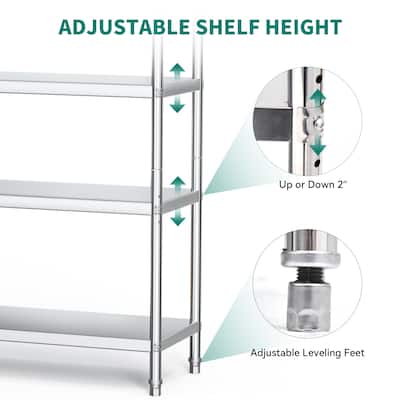 Stainless Steel Shelves, 60"*18"*60" 4 Tier Storage Shelf, Heavy Duty Shelving for Kitchen Garage Office Restaurant Warehouse