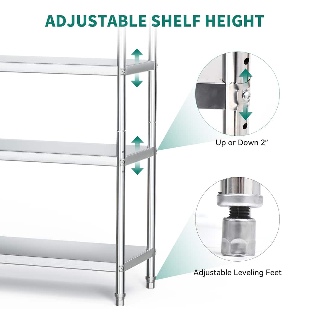 Stainless Steel Shelves, 60"*18"*60" 4 Tier Storage Shelf, Heavy Duty Shelving for Kitchen Garage Office Restaurant Warehouse