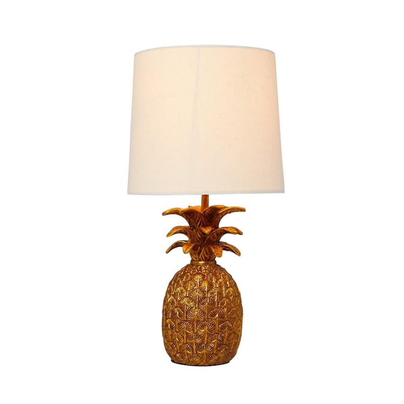 Resin Pineapple Table Lamp with Linen Shade, Distressed