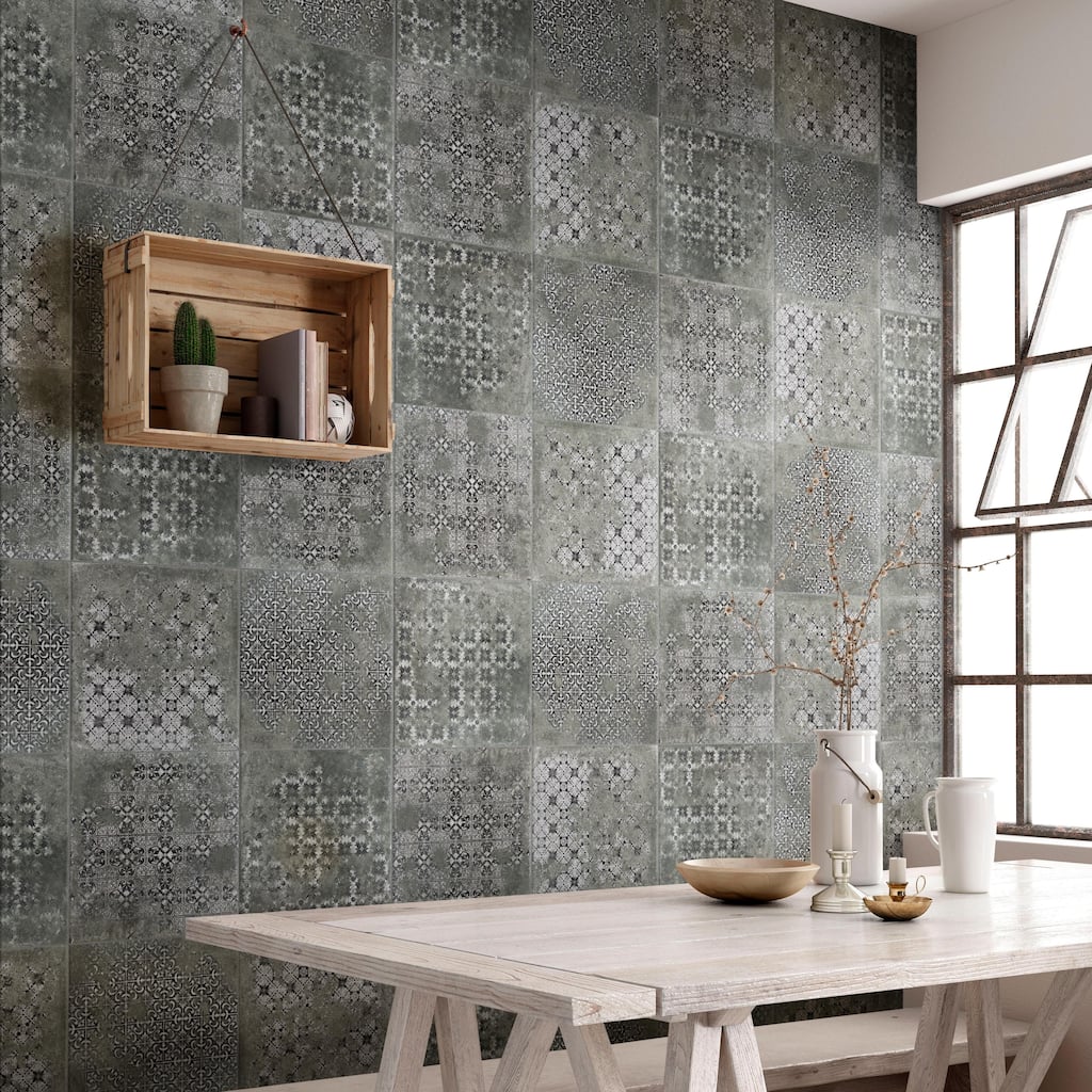 Merola Tile Antigua Deco Graphite 13" x 13" Porcelain Floor and Wall Tile
