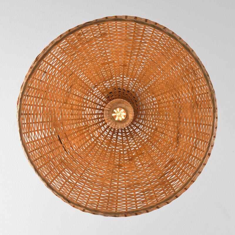 1-Light Retro Brown Handmade Bamboo Woven Dome Hanging Pendant Light - 17.7" W x 59" H