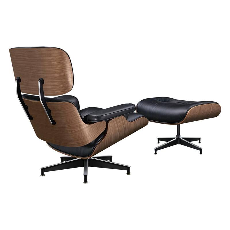 HomeRoots 28" Black and Light Brown Tufted Genuine Leather Lounge Chair With Ottoman - 28.30 in. x 29.00 in. x 20.50 in.