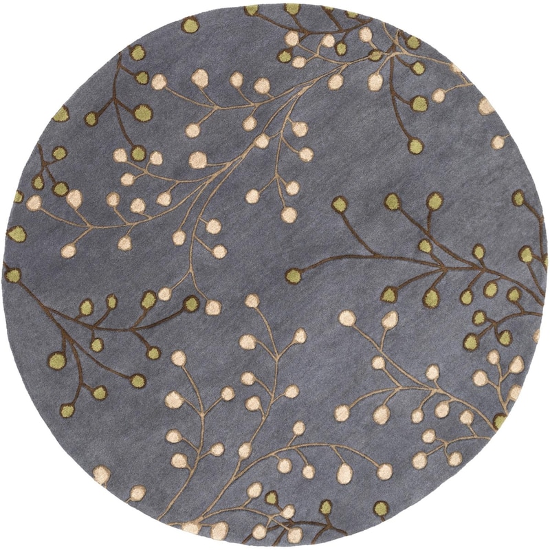 Livabliss Athena French Country Floral & Botanical Hand Tufted Area Rug - 4' x 4' Round - Slate