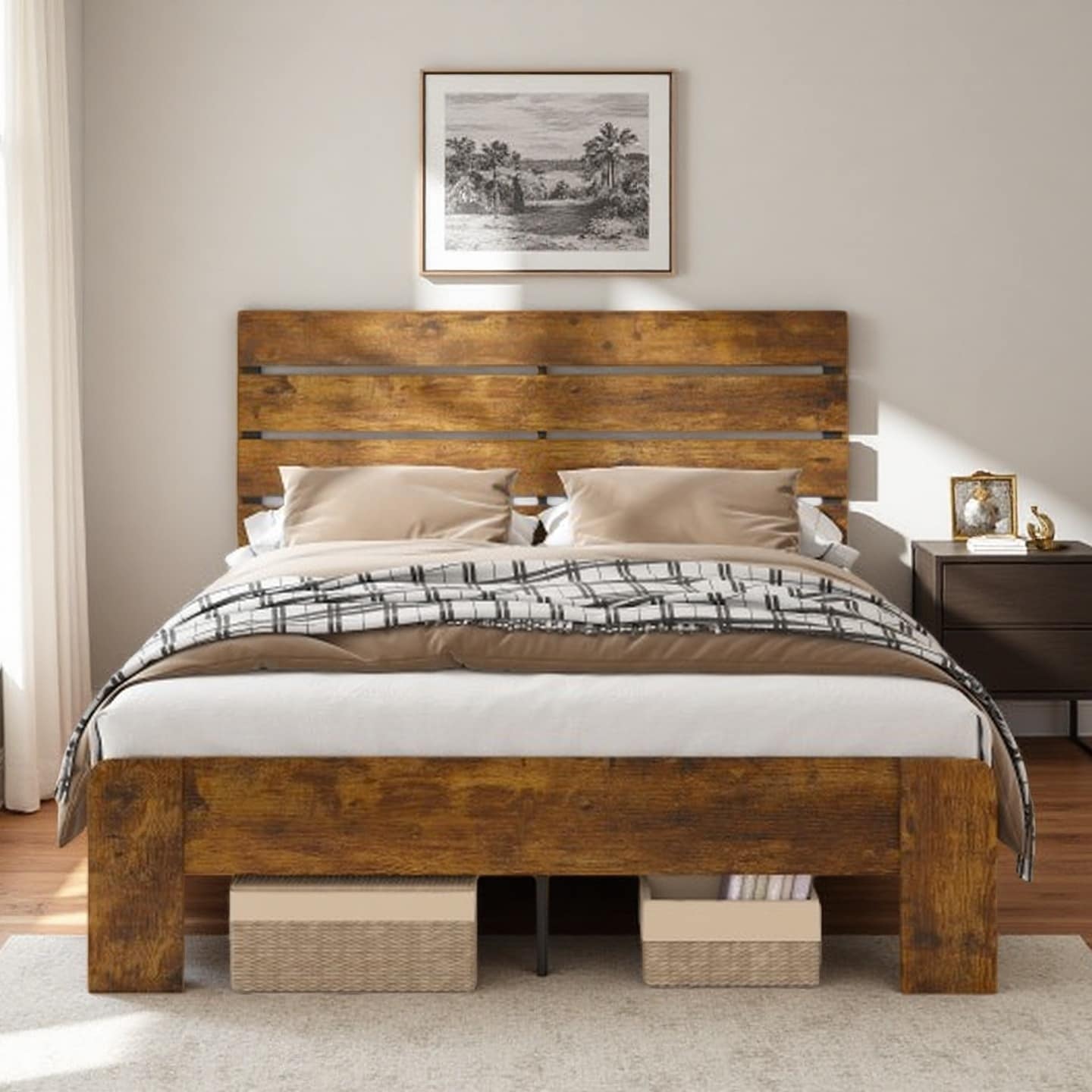 King Size Platform Bed with Under-Bed Storage, Smart LED Lights, Music Sync, USB & Type-C Charging Station