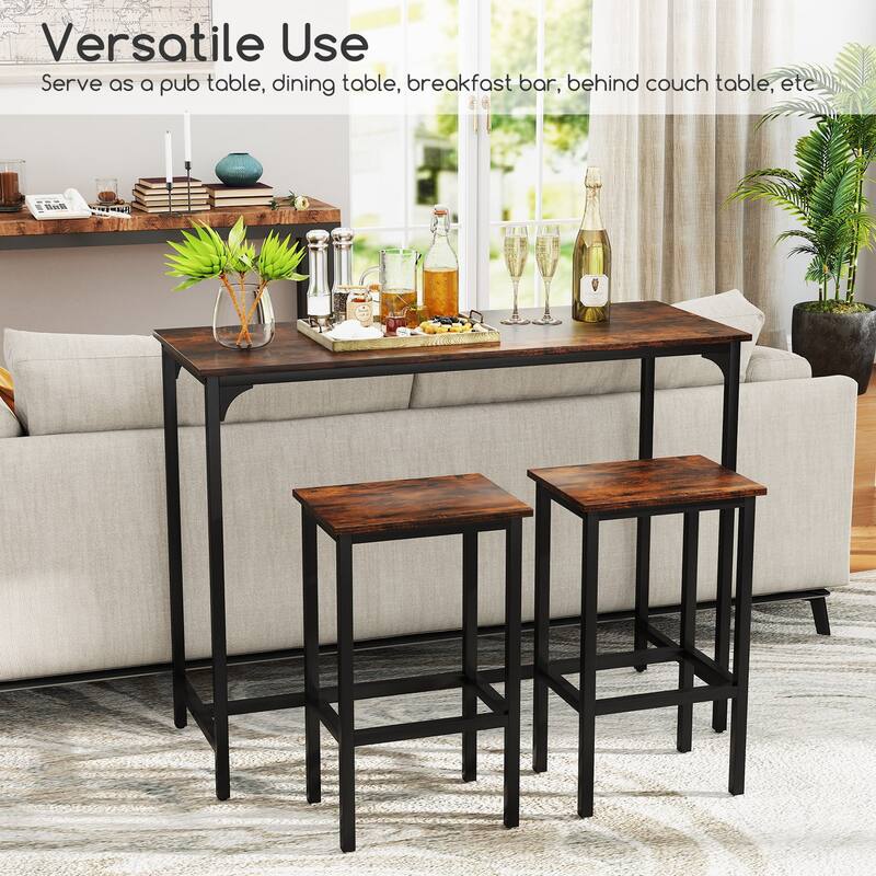 Space-Saving 3-Piece Counter Height Dining Table with 2 Stools for Home Bar or Breakfast Nooks