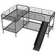 preview thumbnail 8 of 7, Twin Size L-Shaped Bunk Bed with Slide and Ladder, Black