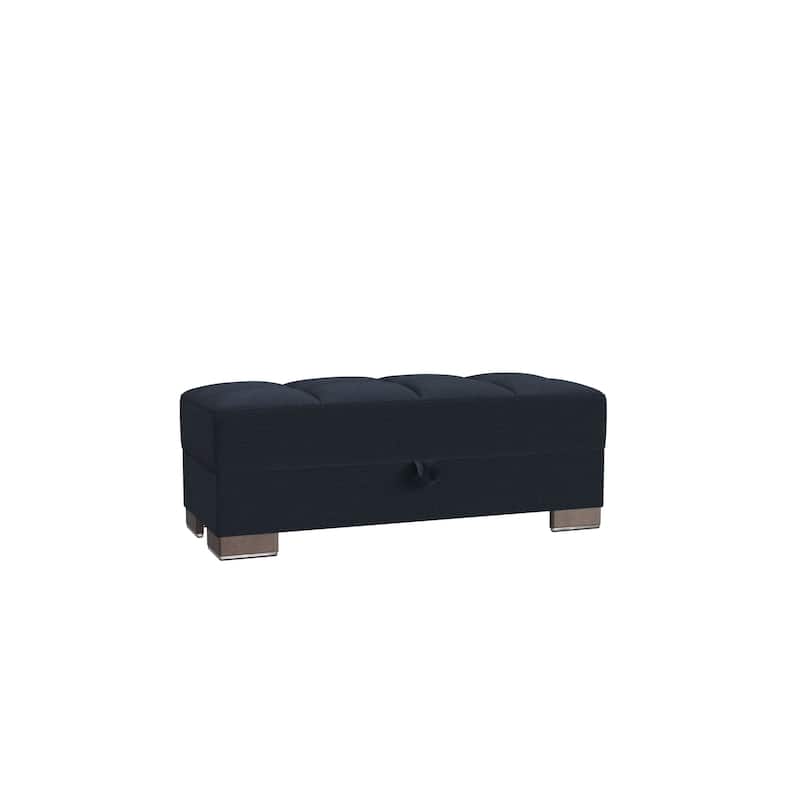 HomeRoots 52" Dark Blue and Brown Chenille Tufted Storage Ottoman