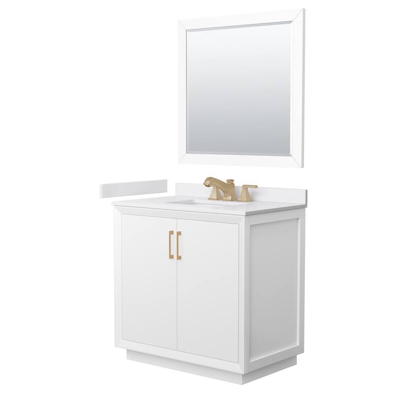 Wyndham Collection WCF4141-36S-VCA-US3M34 Strada 36" Free Standing - White / White Cultured Marble Top / Satin Bronze