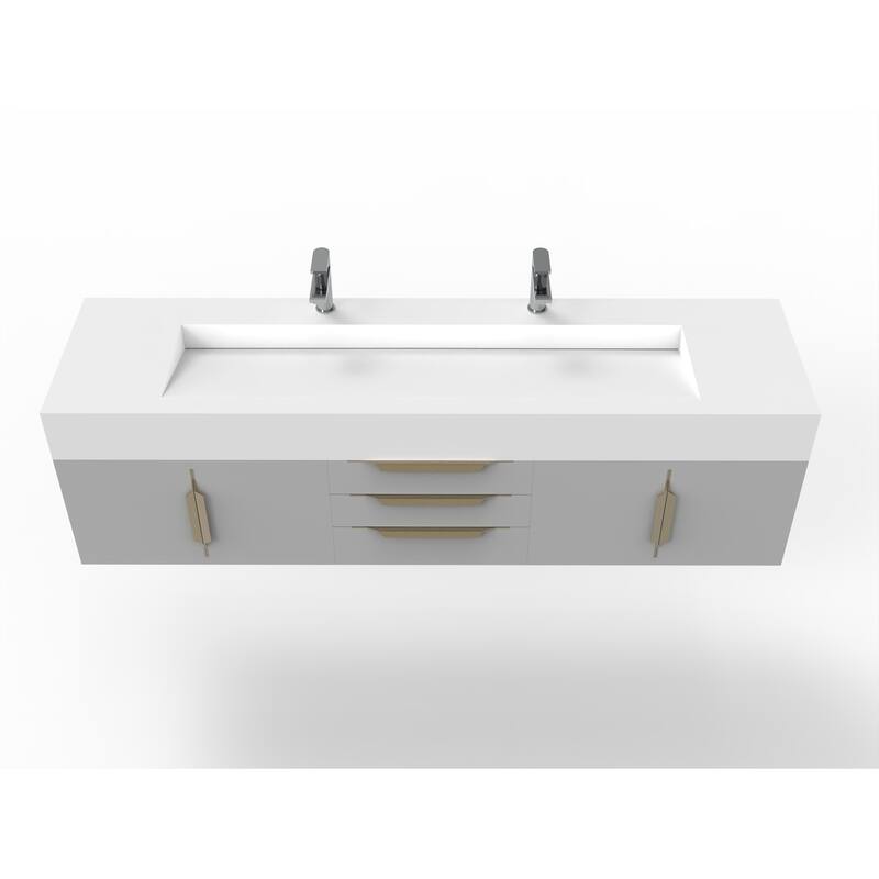 Nile 72" Wall Mounted Bathroom Vanity Set w/ White Top