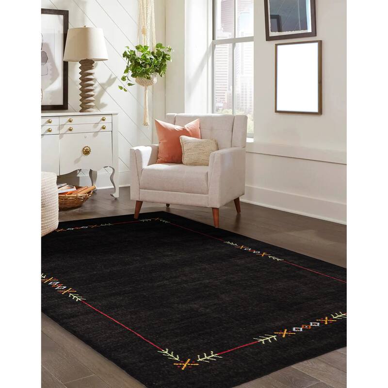 ECARPETGALLERY Hand Loomed Kashkuli Gabbeh Black Wool Rug - 5'0 x 6'11