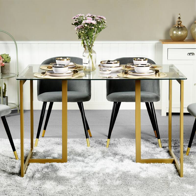 47 in.Tempered Glass Top Gold Base Elegant Dining Table