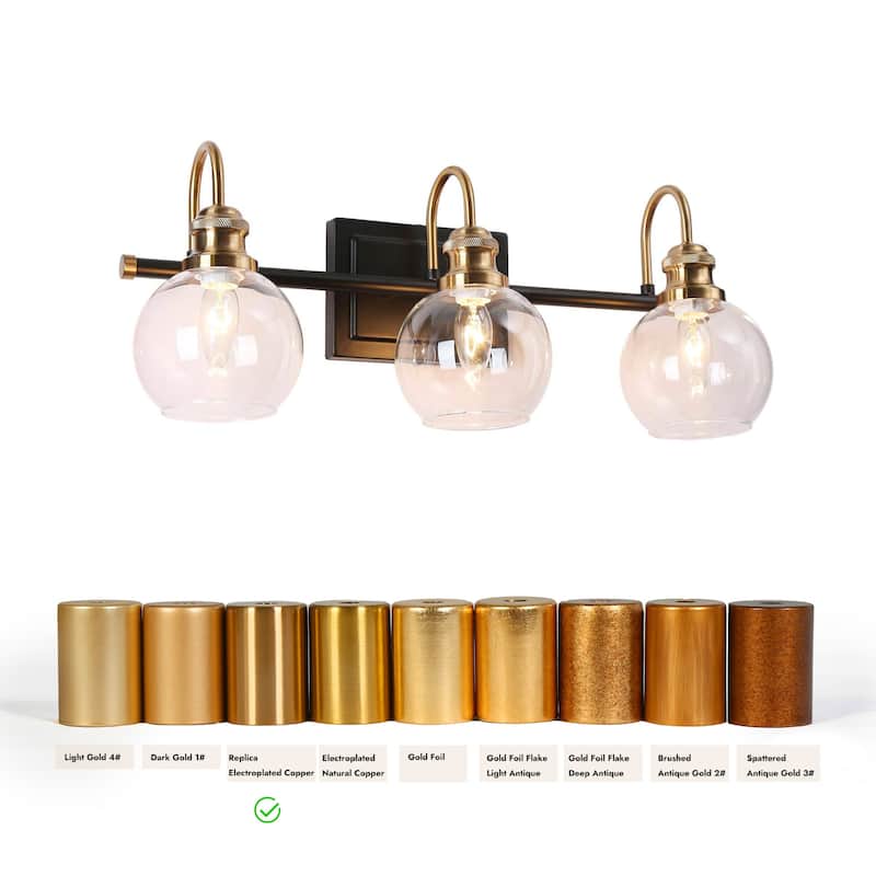 Black Gold 3-Light Bathroom Vanity Light Modern Wall Sconces with Globe Glass