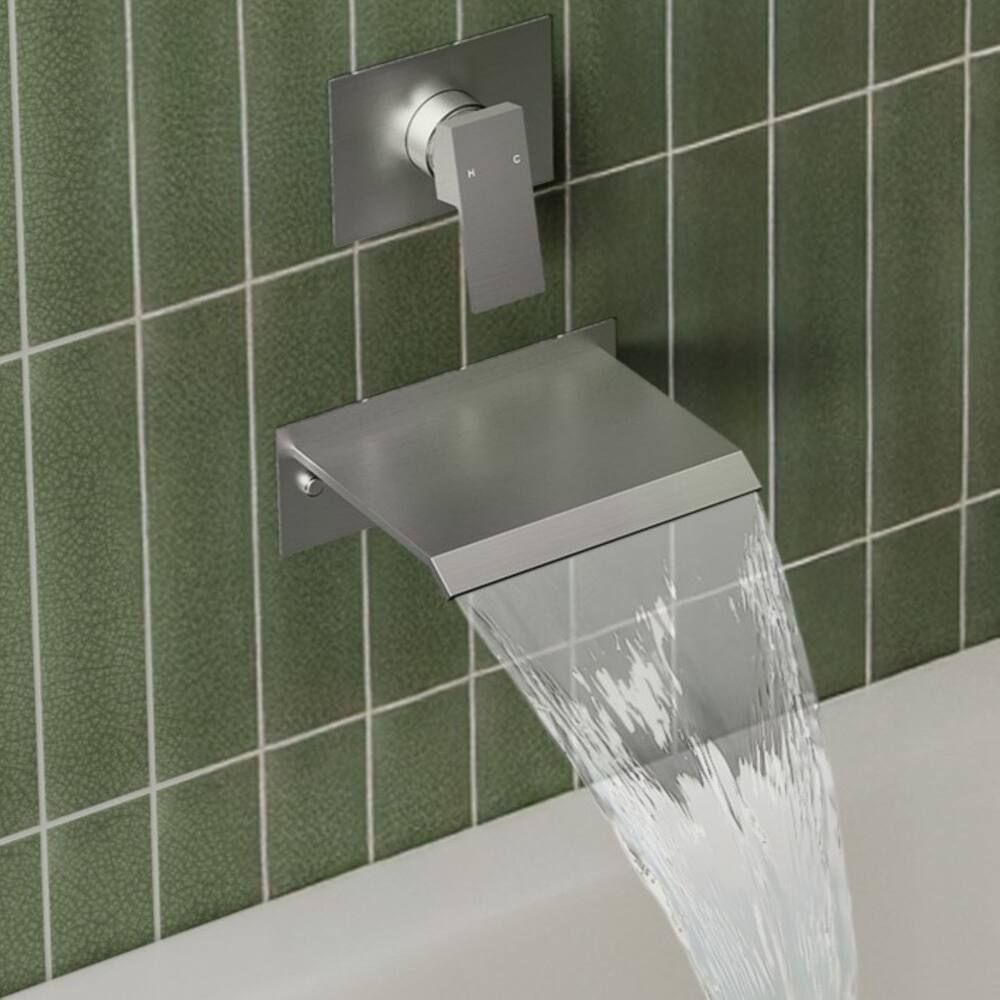 Single Handle Stainless Steel Wall Mount Waterfall Bathtub Faucet