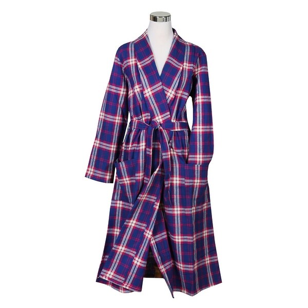Metropolitan Womens Plaid Flannel Robe - Lightweight Shawl Collar