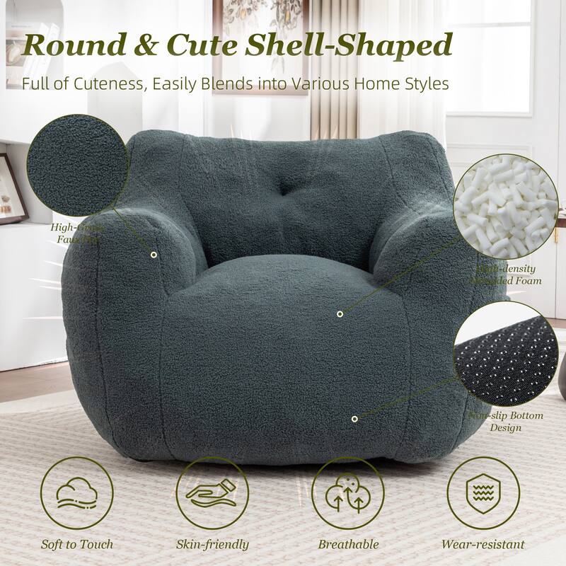 HOMEFUN Teddy Fabric Upholstered High-Density Foam Bean Bag Sofa Chair with Armrests