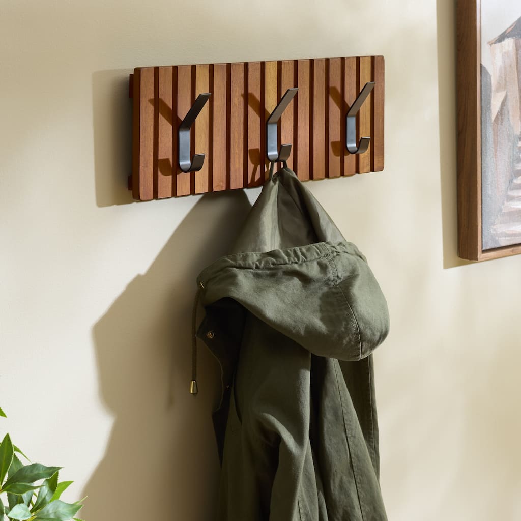 SAFAVIEH Home Fraizer 3-Hook Wall Mounted Coat Rack - 19"W x 1"D x 7"H