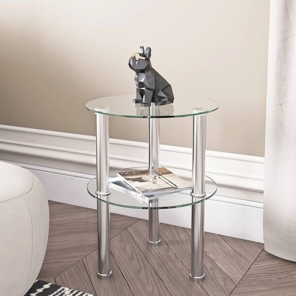 2-layer Tempered Glass End Table, Round Coffee Table - Bed Bath ...