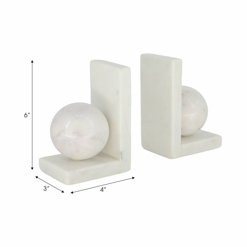 Stone Bookends Decorative L-Shaped with Geometric Sphere (Set of 2) - 4" x 3" x 6"