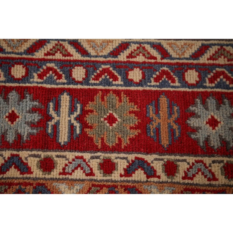 Hand Knotted Oriental 100% Wool Carpet Traditional Geometric Navy Blue & Blues Kazak Area Rug - 5' 10'' X 4' 0''