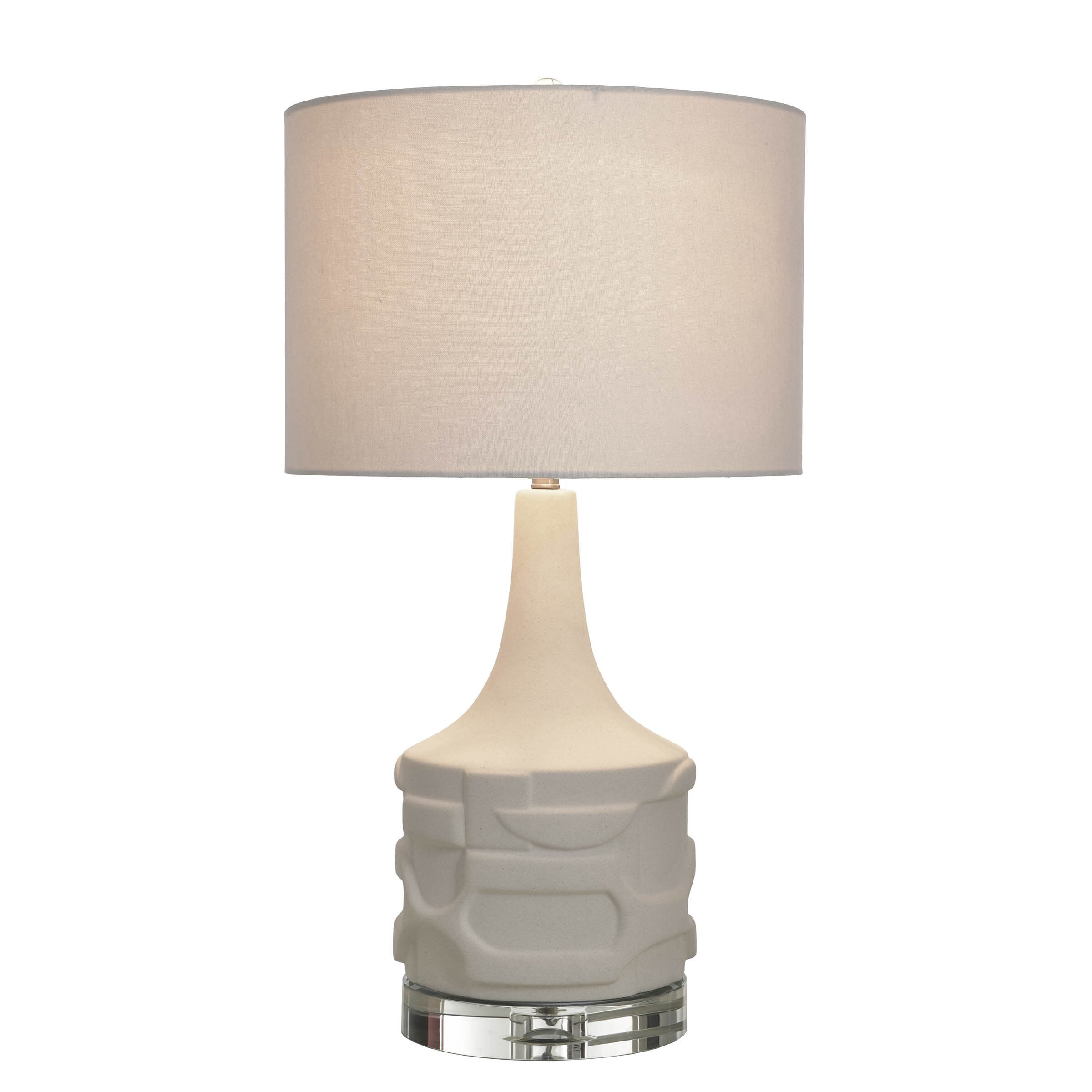 Harp & Finial Relief Porcelain Table Lamp - Matte White - Ivory Shade