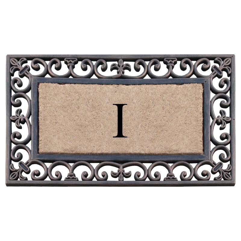 A1HC Natural Coir and Rubber Classic Paisley Border Bronze Monogrammed Doormat