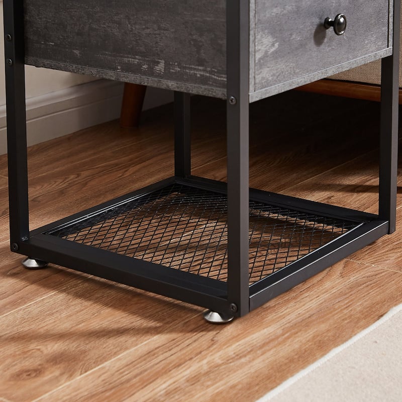 VECELO Modern 1- Drawer Nightstands with Tempered Glass Top