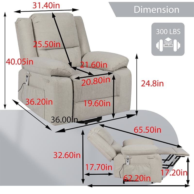 Electric Massage Power Recliner Chair, Multifunction Lifting, Timing