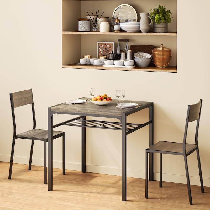 3 Piece Kitchen Table, Dining Table with 2 Chairs Set for Small Space - Grey