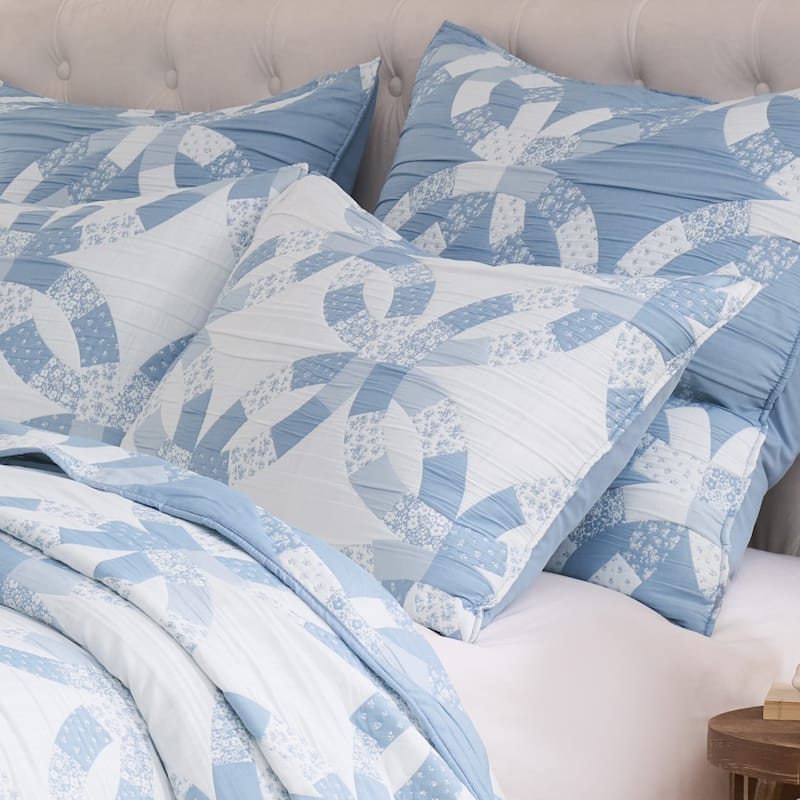 Greenland Home Fashions Wedding Ring Jacquard Woven Reversible Coverlet Set - Full - Queen - Blue