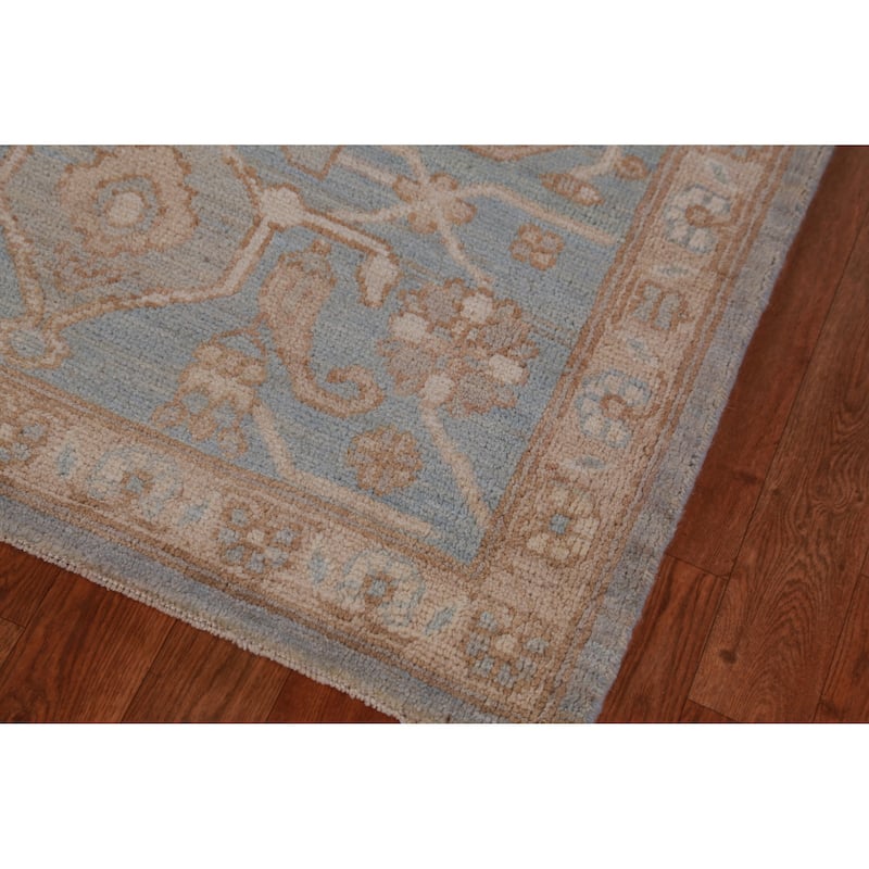 Hand Knotted Oriental 100% Wool Carpet Transitional Medallion Navy Blue & Blues Oushak Area Rug - 13' 7'' X 10' 0''